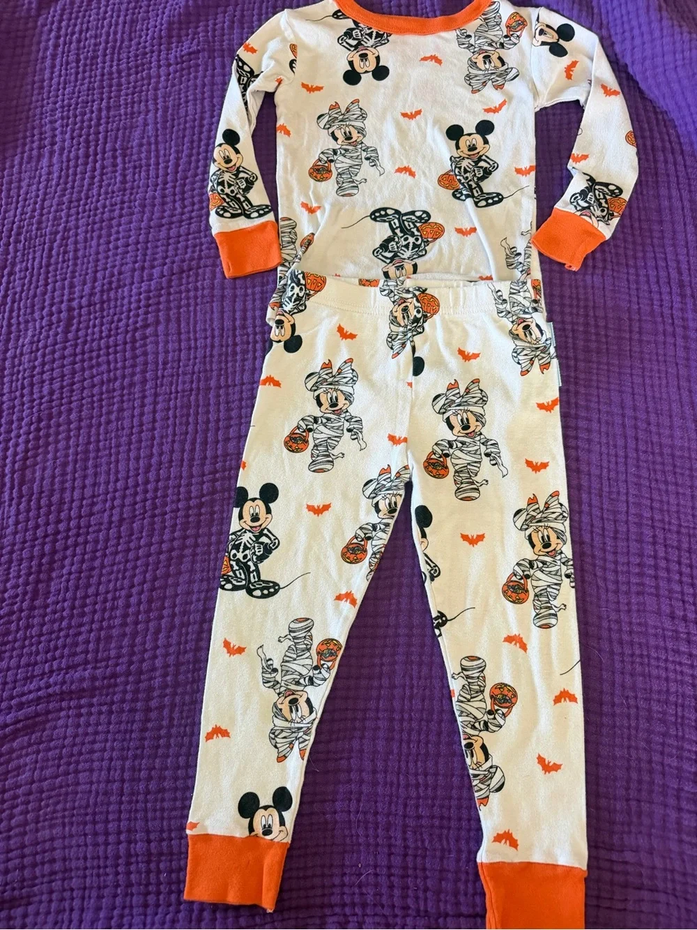 Disney White Halloween Mickey Mummy Pajama Bottoms with Orange Cuffs